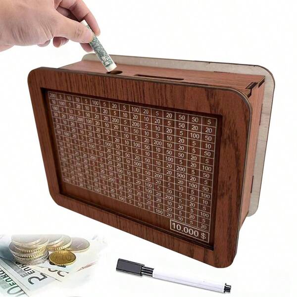 1 pieza Hucha de madera con pantalla de número de presupuesto, caja decorativa de ahorro, útil planificador financiero para el hogar