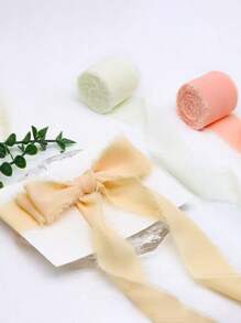 雪纺丝带每卷宽 4 厘米，长 5 米（196.9 英寸），手工制作的流苏雪纺丝绸丝带，适用于婚礼请柬、新娘花束、礼品包装、DIY 工艺品，多种颜色可供选择