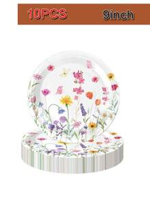 10 PCS Wildflower Party Supplies Flower Paper Plates And Napkins Spring Floral Theme Party Decoration Tableware For Birthday Shower Wedding Picnic Afternoon Tea Garden Party
