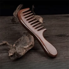 1 件宽齿梳红檀木梳防静电梳长发按摩木梳非常适合卷发、直发、长发 - 彩色 - 查看 13