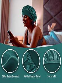 Gorro de satén de gran borde con gran elasticidad, gorro de belleza y salón para el cuidado del cabello de las mujeres, gorro de maternidad/quimioterapia, gorro, gorro de ducha, productos y accesorios para el cabello para esenciales de viaje, regreso a la escuela, esenciales de viaje y vacaciones, accesorios para el cabello para mujeres, cabello, viaje, productos para el cabello, herramientas para el cabello, cosas para el cabello, barbero, accesorios de barbero, barbería, equipo de peluquería - Multicolor - Ver 3