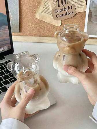 1 st, söta tecknade björnmönsterkoppar, hushållsdamkoppar med högt utseende, frukostjuice- och mjölktekoppar, bärbara cocktailkoppar, överraskningspresenter till din flickvän på alla hjärtans dag