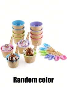 1/2/4set Ice Cream Bowl And Spoon Set, Reusable Ice Cream Cup, Random Set Of Ice Cream Birthday Party Decoration - Random Color - View 12