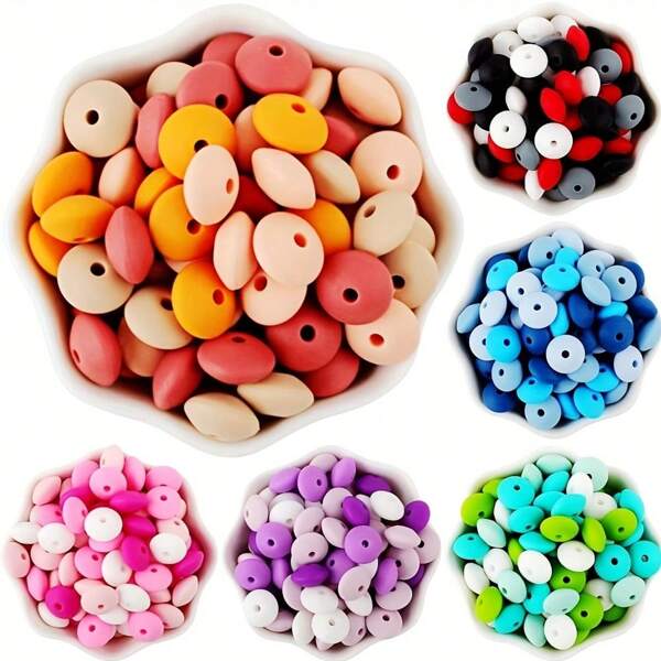 Set di 40/100/200 perle in silicone da 12 mm dai colori vivaci, finitura satinata, facile da usare per portachiavi fai-da-te, charm per telefoni e collane - kit perfetto per la realizzazione di gioielli