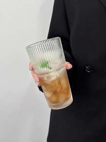 1 件创意水杯，新款条纹竹纹玻璃杯，高美感家用/办公室咖啡杯带盖和吸管回到学校