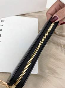 High Quality Women's Solid Color PU Leather Simple Fashionable Clutch Wallet For Gift Giving Wallet Purse Wallet Long Wallet,Wristlet Keychain - Black - View 5