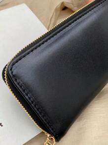 High Quality Women's Solid Color PU Leather Simple Fashionable Clutch Wallet For Gift Giving Wallet Purse Wallet Long Wallet,Wristlet Keychain - Black - View 6
