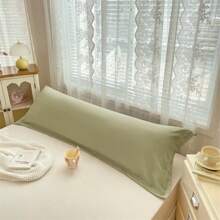 1 pièce Taie d'oreiller de nouvelle couleur unie, taie d'oreiller double douce et amicale pour la peau, couleur macaron, simple/double, taie d'oreiller de couple longue (oreiller non inclus), style Ins, convient pour toutes les saisons - Vert - Voir 7