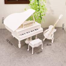 1pc Mini Piano Guitar Gift Box Set, Realistic Piano & Guitar, Doll House Decor, Miniature Model, White & Black Mini Grand Piano Decoration - Multicolor - View 14