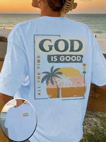 Women's Round Neck Letter Print Loose Fit Short Sleeve Casual T-Shirt