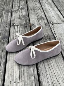 Women's New Sweet Style Round Toe Flat Shoes With Bow, Elegant Comfort Slip-On Shoes, Suitable For Autumn/Winter - Grey - View 6