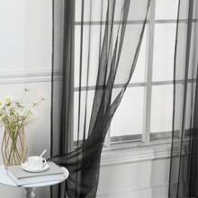 Set Of Two (2) Sheer Window Curtains Panels With Rod Pocket Drape Set Multiple Lengths (63", 84", 95", 108", 120" L) Solid Colors - Black - View 2