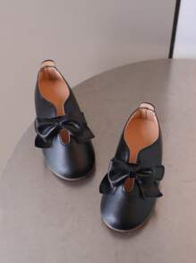 1 Pair Girls Cute Bow Decor Hook And Loop Comfortable Flat Shoes, Suitable For All Seasons - Black - View 1