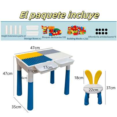 Mesa de juegos de actividades con bloques para niños con 1 silla y bloques, mesa de enseñanza con juego de bloques para niñas, juego de mesa de actividades para niños, mesa de bloques para niños pequeños con 358 piezas de juego de mármol de gran tamaño, todos los bloques de construcción, juego de computadora multifuncional, juguete de almacenamiento para bebés niños y niñas de 2 a 8 años, juguete para bebés