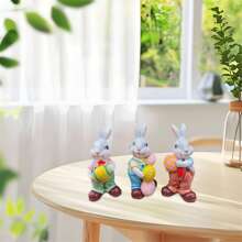 3 figuras de conejo abrazado, estatua de huevo de Pascua, lindas decoraciones de Pascua de resina para interiores y exteriores. - vistoso - Ver 5