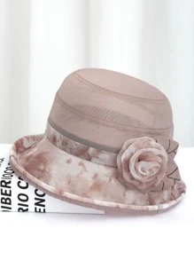 1pc Camellia Flower Casual Elegant Embellished Bucket Hat, Breathable Sun Protection For Spring, Summer & Autumn - Multicolor - View 7
