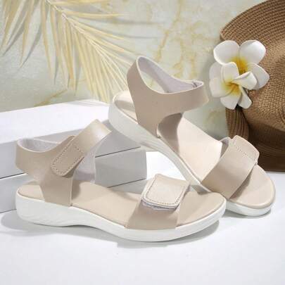New Fashion Women Sandals Fashionable Adjustable Strap Flat Sandals Comfortable Lightweight Versatile Champagne Color Thick Sole Casual Sandals