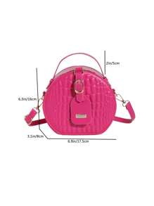 Women Mini Small Round Bag Crocodile Handbag Retro Crossbody Bag - Hot Pink - View 2