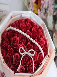 1 pieza - Decoración de lazo de perlas falsas, cadena de cuentas para suministros de fiesta, accesorios para arreglos florales de rosas de floristería, decoración de envoltura floral DIY para fiestas y eventos festivos. Conjunto de decoración romántica adecuada para cumpleaños, aniversarios, bodas, decoración de otoño y decoraciones de fiestas del Día de San Valentín