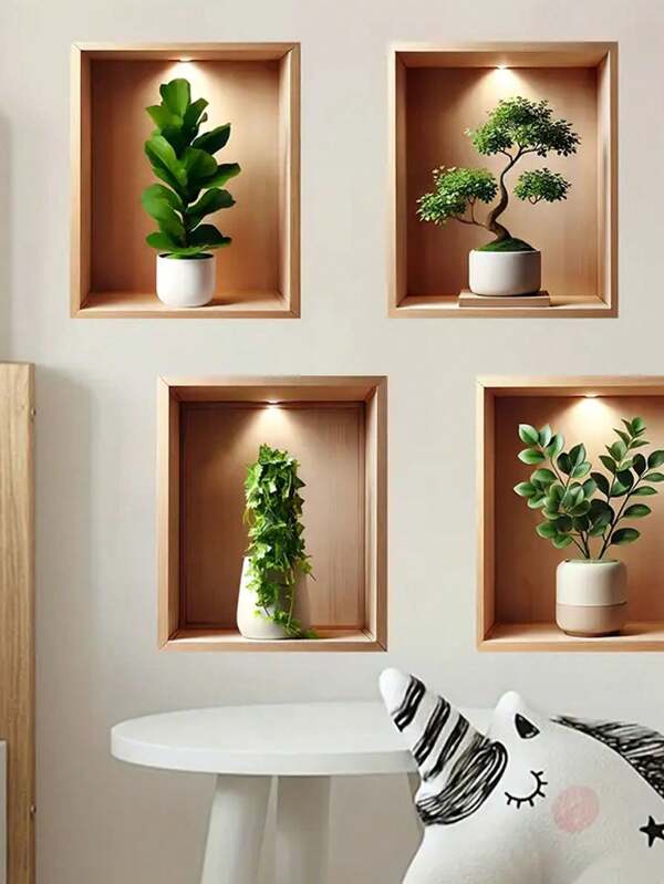 4pcs/Set 3D Green Plant Wall Stickers, 3D Green Tree Plant Wall Decals, Removable Self-Adhesive Wall Stickers For Home, Office, Living Room, Bedroom, Art Room Decoration Home Decor Wall Decor Bathroom Decor Bedroom Decor Room Decoration Stuff Living Room Decor House Decor Home Decor Living Room Wall Paper Personalised Stickers