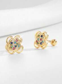 Artepollo 1pc 925 Sterling Silver Hypoallergenic Colorful Flower Stud Earrings, Inlaid With Sparkling Cubic Zirconia, Screw-Back Earring Clasp, Petite & Elegant, Gift For Girls, Friends, Back To School