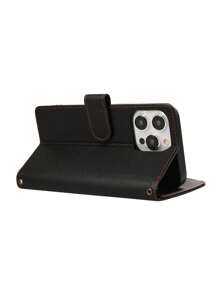 1 件时尚商务高档奢华拉链防摔防滑防尘多卡位压花款手机壳适用于 12 13 14 15 16promax GalaxyS22 S23 S24 防水防震防刮全覆盖 - 米色 - 查看 4