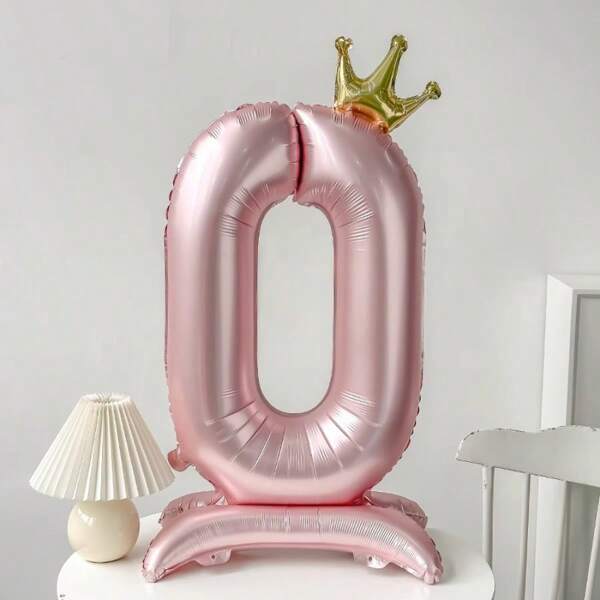 1 pièce Ballon numérique rose de 42 pouces avec couronne, décoration de fête, décoration pour anniversaires, mariages, cérémonies d'ouverture, scène de photographie d'ambiance, décoration de fête
