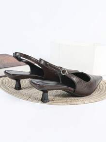 Fall/Winter 2025 Women's Black High Heel Pumps, 4cm Kitten Heel Shoes, Party High Heels, Formal Shoes, Slip-On Backless High Heels, Stiletto Heel Party High Heels, Pointed Toe High Heels,Elegant - Brown - View 6