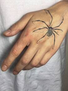 1 Piece, Spider, Revolutionary Technology Tattoo, Semi Permanent Tattoo Sticker, Magical Tattoo, Temporary Tattoo, Fake Tattoo, Waterproof, Realistic Looking Tattoo, Juice Tattoo Sticker, Can Last For 7 To 15 Days. - Black - View 3