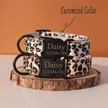 Customizable Leopard Print Dog Collar, Personalized With ID Name & Phone Number, Adjustable Pet Collar, Free Engraving, Suitable For Small, Medium & Large Dogs And Cats - Collar - View 3