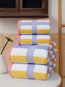 QIBHI 1pc Colorful Striped Bath Towel/Bathroom Towel,Absorbent Face Towel, Suitable For Home, Hotel, Bathroom, Pool, Gym, Beach Holiday Bathroom Decor Fall Decor Back To School