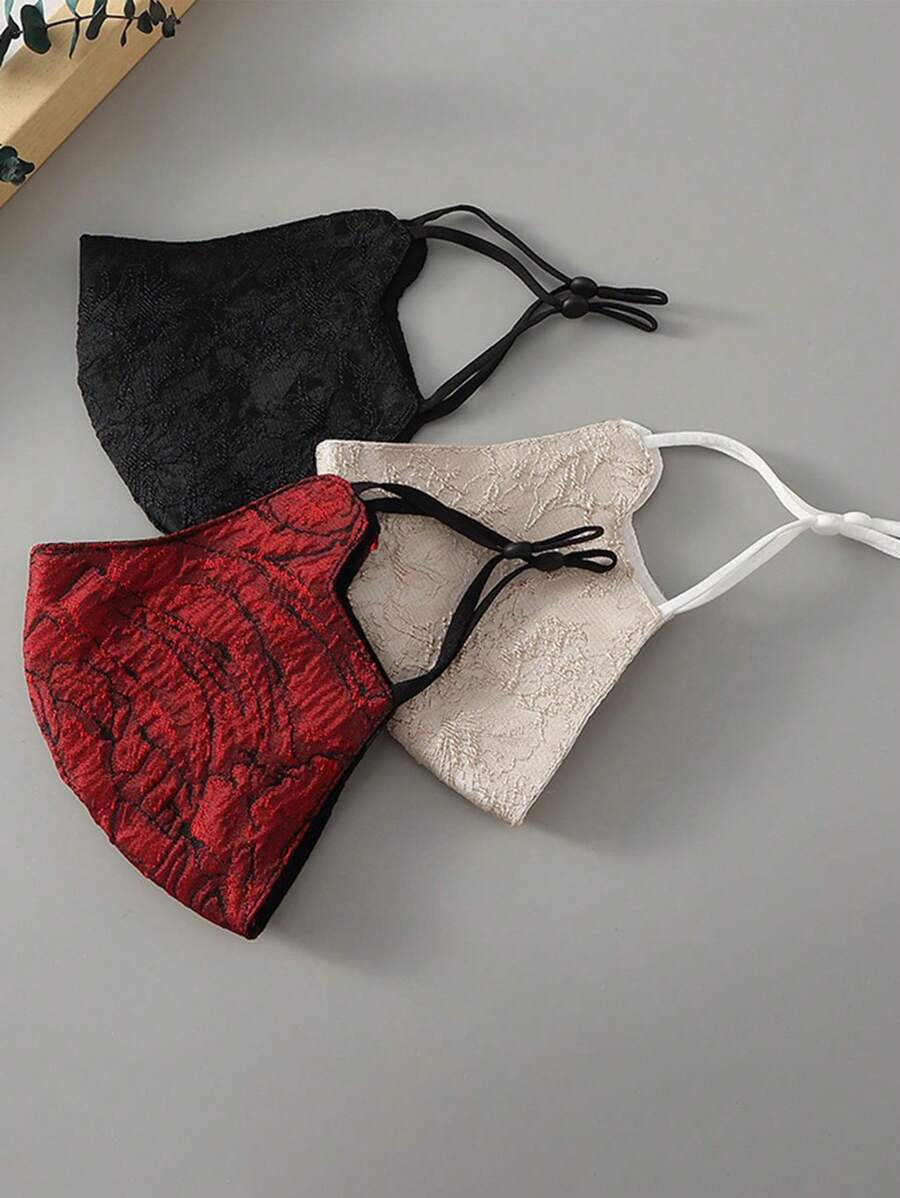 1 chiếc khẩu trang Jacquard thêu thời trang dành cho nữ, làm bằng Polyester, quai đeo tai có thể điều chỉnh, thích hợp làm phụ kiện cho phái đẹp - Nhiều màu - Xem 1