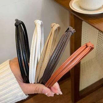 1 件女士纯色仿皮打结细头带，时尚百搭高端优雅发饰，适合日常外出、派对、发型设计、洗脸、化妆、服装搭配