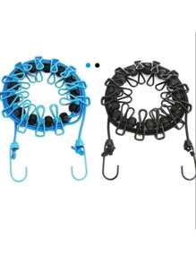 1 Pack Portable Clothesline With 12 Clothespins, Adjustable Elastic Travel Camping Clothesline, Windproof Travel Elastic Retractable Bungee Clothesline For Backyard, Resort Hotel, Balcony Clothes Drying