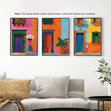 Set de 3 impresiones en lienzo de arte abstracto moderno - Vibrante escena de la calle de México, perfecta para la decoración del hogar y la oficina, póster de pueblo vibrante, decoración para dormitorio universitario, apartamento, regalos para decorar paredes en hotel, hogar, sala de estar, dormitorio, baño y oficina