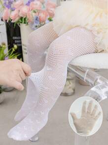 1 Pair Of Girls Solid Color Fishnet Stockings, Love Mesh Pantyhose, Elegant Lady Style, Stockings, Suitable For Spring And Summer - Multicolor - View 11