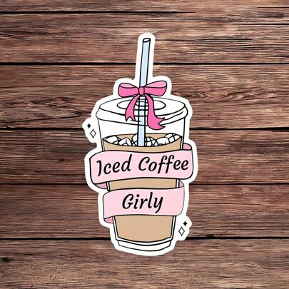 1PC Iced Coffee Sticker - Cute Aesthetic Pink Bow Vinyl Decal For Laptop, Water Bottle, Phone Case & More - Girly Coffee Lover Gift For Girls & Fashion Enthusiasts (3" Waterproof)