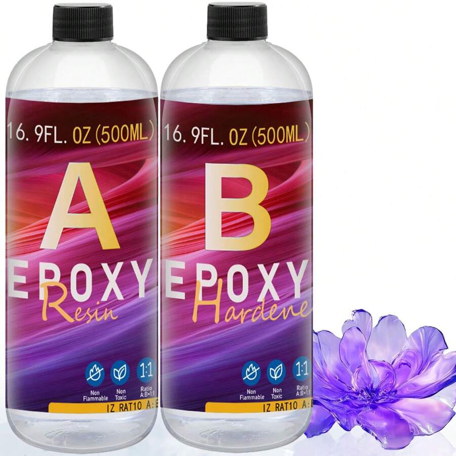 Epoxy Resin AB Glue 1.34oz/6.76oz/16.91oz/33.81oz - New Crystal Clear Coating Kit, Non-Yellowing No Bubbles Self-Leveling Easy Mix 1:1 Ratio, 2 Part Casting Resin For Art, Craft, Jewelry Making, River Table, DIY Gifts - Clear - View 1