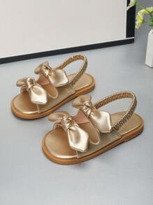 Girls Bow Decoration Design Versatile Fashion Classic Cute Elastic Band Baby Sandals Princess Toddler Shoes Children's Round Toe Soft Sole Shoes Suitable For Spring, Summer, Autumn And Winter - Gold - View 2