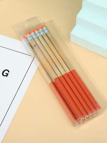 1set Customized 2-Color Wooden HB Pencils, 12pcs/Set In PVC Box, With Erasers For Writing, Examination, Sketching, Student/Office Supplies, Available In Rose Red/Yellow/Green/Orange/Blue/Red - Multicolor - View 3