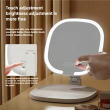 OBOVAY 1个带支架的LED化妆镜，亮度可调，带补光灯，适用于家庭、卧室、书桌、旅行，便携式梳妆镜