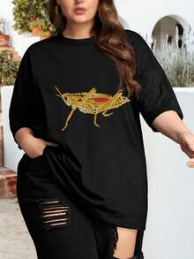 Eastern Lubber Grasshopper Oversize Women T-Shirt For Women (Plus Size) - Insects Entomology Pets - Black - View 1