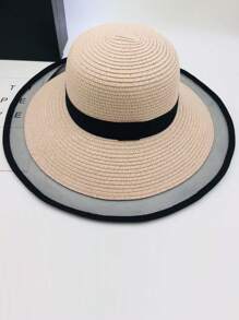 大檐太阳帽，女士优雅欧根纱网眼渔夫帽，夏季薄款防紫外线，韩版日系草帽，时尚个性休闲波西米亚复古宫廷风，涤纶绣花丝带防风防紫外线帽子，春夏 - 帽子 - 查看 14