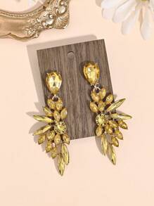 1 par de Pendientes de lujo con diseño de ala larga y cristales, de forma de hoja hueca, exquisitos para fiestas de alta gama, de estilo europeo y americano
