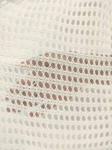 Plus Size Solid Color Short Hollow Out Knitted Cardigan - Apricot - View 9