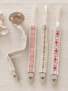 2 件/1 件套蕾丝花朵复古图案可爱婴儿奶嘴夹、缝制出牙玩具、塑料奶嘴夹链