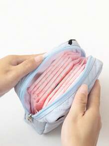 1 Embroidered Quilted Bow Printed Pattern Sanitary Napkin Storage Bag, Mini Cosmetic Bag, Small Digital Product Storage Bag, Multifunctional Sanitary Napkin Storage Bag, Small Square Bag, Small Cosmetic Travel Bag, Women's Toiletries Storage Bag, Cute Zipper Bag, Coin Purse, College Style, Suitable For School, Work, Travel, Cosmetic Bag, Cosmetic Bag, Skin Care Bag, Toiletry Bag, Packaging Box, Travel Necessities