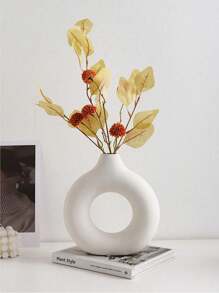 1pc Plastic Solid Color Flower Vase Doughnut Shaped,Modern Abstract Design Flower Vase,Flower Arrangement Container, Neutral Boho Nordic Minimalism Style Flower Vases Decoration, For Flowers, Pampas Grass, Table, Bookshelf, Mantle, Living Room, Bedroom, Office, Wedding Party Decoration. Gifts Birthday Graduation