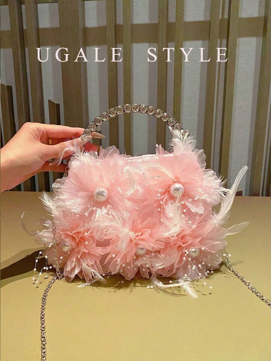 Bolsa transversal Pleated Cloud para mulheres, Clutches de Festa, Bolsas de Seda Pregueada com Flores, Bolsas de Noiva e Casamento, Bolsa de Festa e Formatura, Bolsa Brilhante com Glitter e Strass