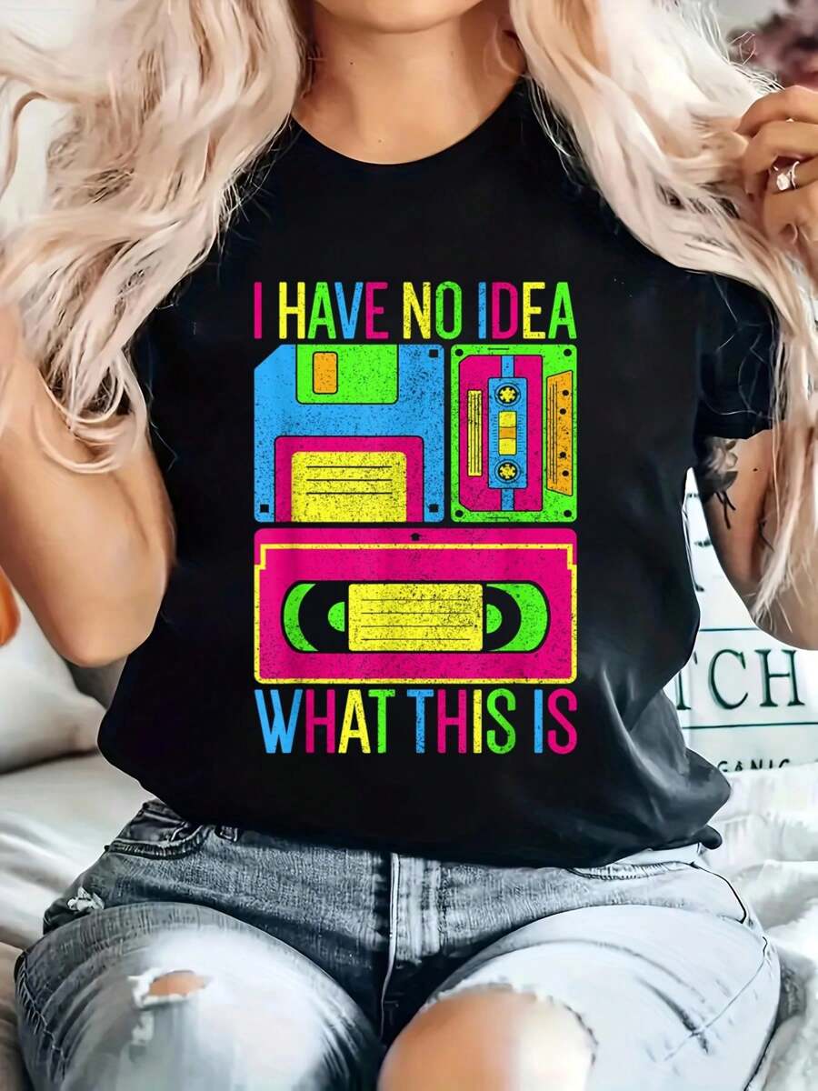 I Have No Idea What This Is Men Women Kid 70s 80s 90s Outfit T-Shirt Printed Cotton Women's T-Shirt, Women's Clothing, Short-Sleeved Round Neck Casual Tops For Spring And Summer